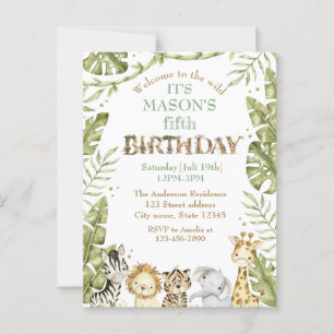 Safari Wild One Watercolor Verjaardag Briefkaart