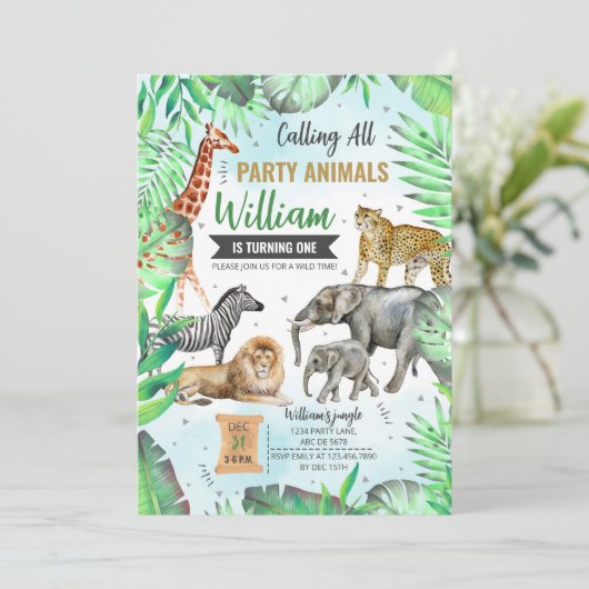 Safari Wild Party Dieren Verjaardag Kaart (Staand voorkant)
