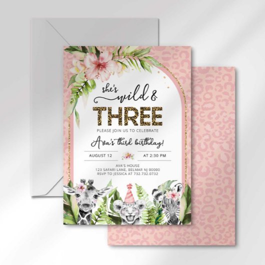 Safari Wild & Three Birthday Invitation