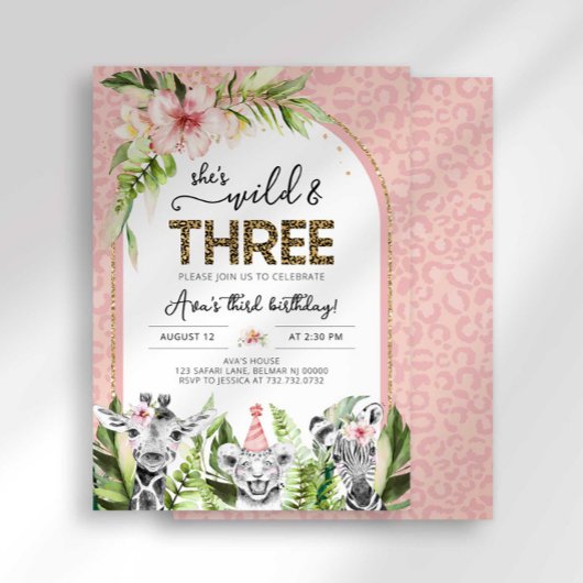 Safari Wild & Three Birthday Invitation