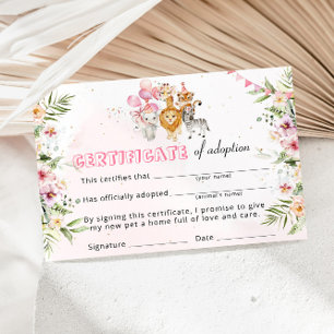 Safari Wilde Dieren Adoptie Certificaat Kaart