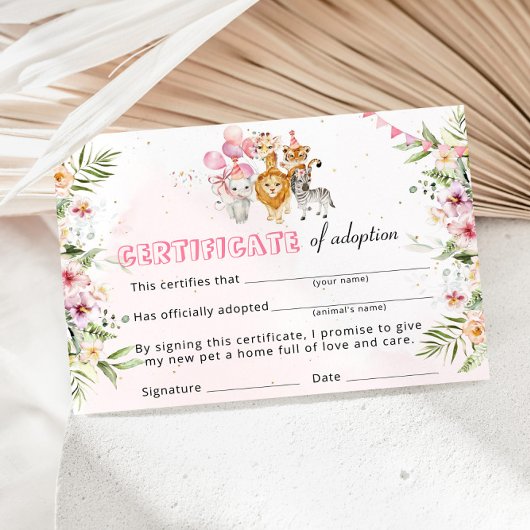 Safari Wilde Dieren Adoptie Certificaat Kaart