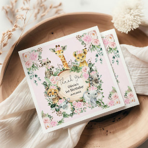 Safari Wilde Dieren Roze Floral Birthday Favors Servet