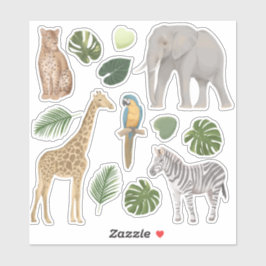 Safari Wilde Dieren Tropische Bladeren Sticker