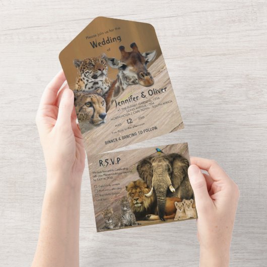 Safari Wildlife All in One Wedding Invite All In One Uitnodiging (Afscheurbaar)