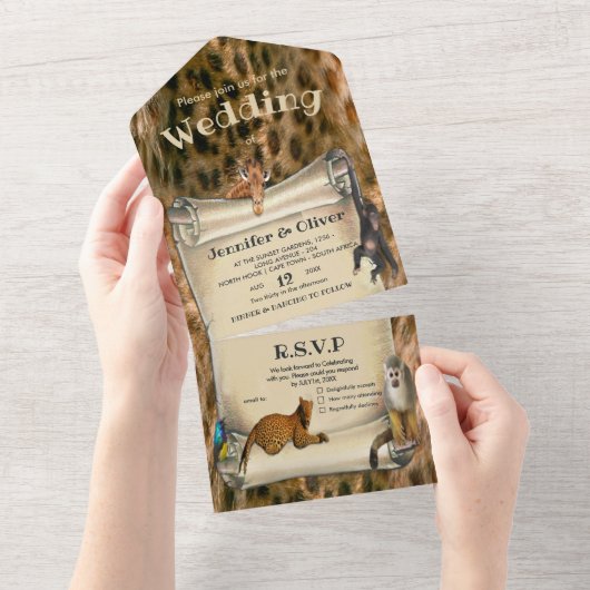 Safari Wildlife All in One Wedding Invite All In One Uitnodiging (Afscheurbaar)