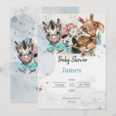 Safari wildone baby shower invitation Blue (Devant / Derrière)