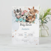 Safari wildone baby shower invitation Blue (Debout devant)
