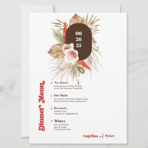 Safari Woestijn Boho Bloemen Bruiloft Menu Kaart