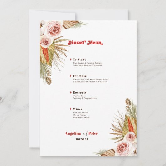 Safari Woestijn Boho Bloemen Bruiloft Menu Kaart (Voorkant)