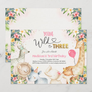 Safari Young Wild Et Trois Invitation Anniversaire