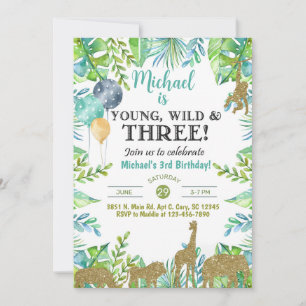 Safari Young Wild Trois garçons invitation de 3e a