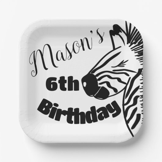 Safari Zebra Hand Drawn Party Birthday Papieren Bordje (Voorkant)