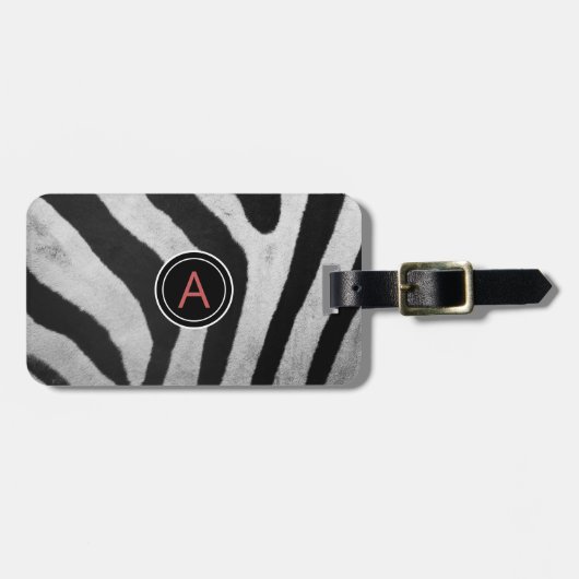 Safari Zebra Patroon Monogram Bagage Bagagelabel (Voorkant horizontaal)