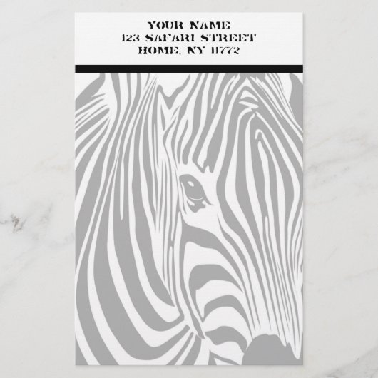 Safari Zebra Personal Stationery Briefpapier (Voorkant)