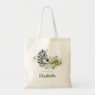 Safari Zebra Wild Exotic Animal in Waterverven Tote Bag