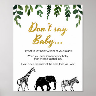 Safari Zeg geen Baby shower Game Clothespin Peg Poster