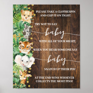 Safari Zeg niet Baby Clothespin Shower Game Poster