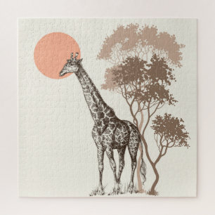 Safari Zonsondergang Giraffe Natuur landschap Legpuzzel