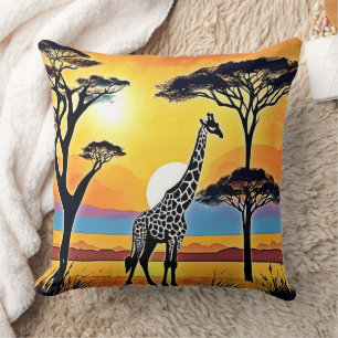 Safari Zonsondergang: Giraffe's Omhelzing Kussen