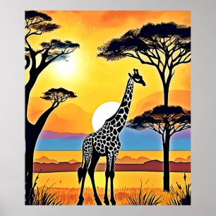 Safari Zonsondergang: Giraffe's Omhelzing Poster