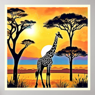 Safari Zonsondergang: Giraffe's Omhelzing Poster