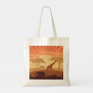 Safari Zonsondergang Wilde Dieren Silhouet Boho Na Tote Bag