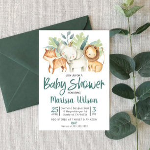 Safari Zoo Animal Aanwezigheid met Baby shower Kaart