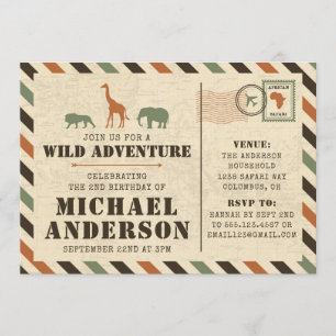 Safari Zoo Anniversaire Fête Invitation
