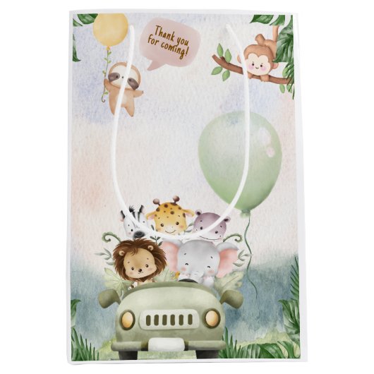 Safari Zoo Birthday Medium Gift Bag Cadeauzakje (Voorkant)