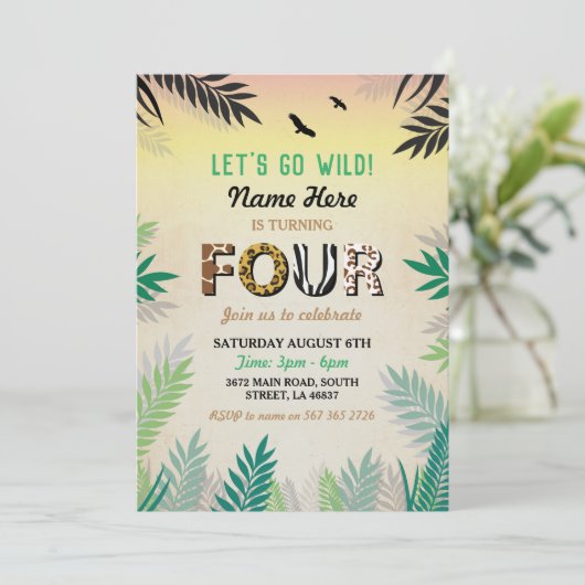 Safari ZOO Invitation Four Jungle 4th Birthday Par (Debout devant)