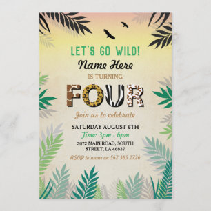 Safari ZOO Invitation Four Jungle 4th Birthday Par