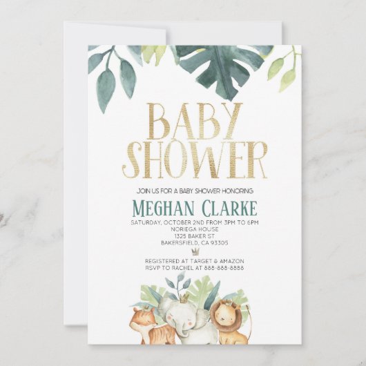 Safari Zoo Jungle Dierenthema Baby Shower Kaart (Voorkant)