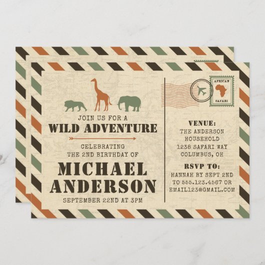 Safari Zoo verjaardagsfeestje uitnodiging (Voorkant / Achterkant)