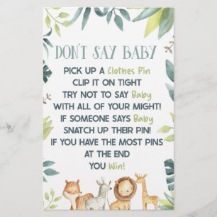 Safari Zoo Wilde Dieren zeggen niet Baby shower Sp Briefpapier