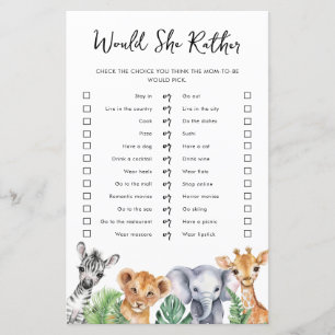 Safari zou ze liever Baby shower gamen Kaart