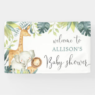 Safaridieren genderneutraal baby shower achtergron spandoek