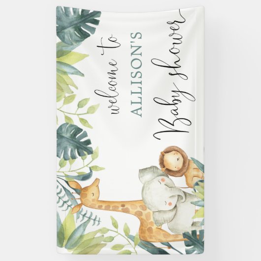 Safaridieren genderneutraal baby shower achtergron spandoek (Verticaal)