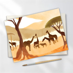 safaridieren   Silhouet Natuur Waterverf Briefkaart
