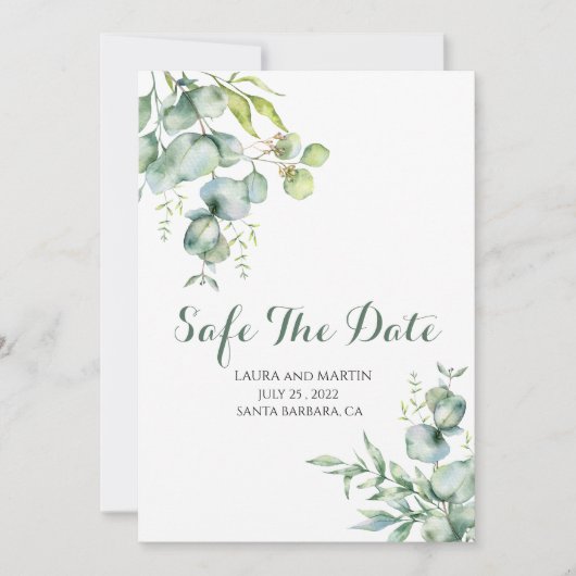Safe The Date Elegance Eucalyptus Invitation (Devant)