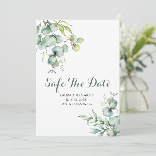Safe The Date Elegance Eucalyptus Invitation (Debout devant)