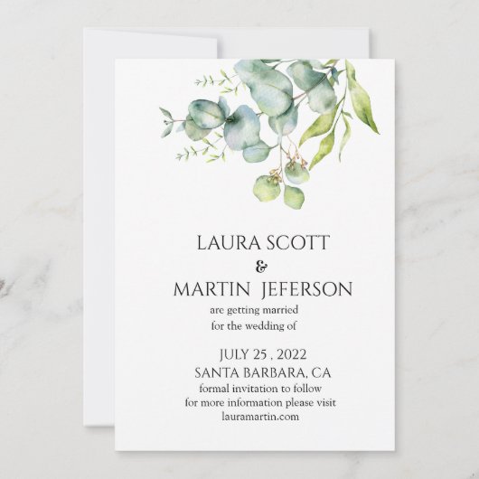 Safe The Date Elegance Eucalyptus Invitation (Dos)