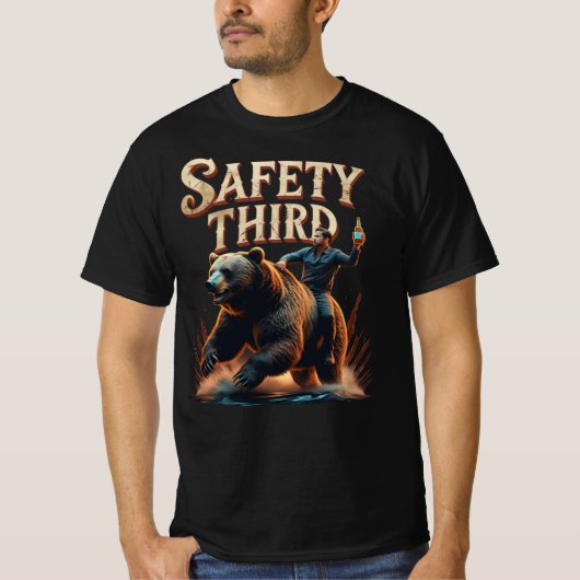Safety Third Bear Rider Funny T-shirt (Voorkant)