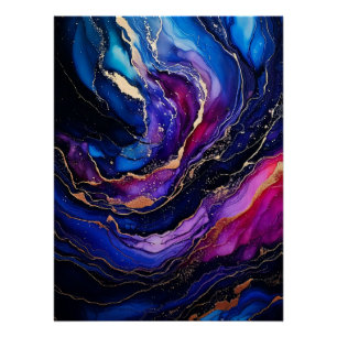 Saffier Amethyst Gouden Inkt Schilderij Perfect Poster
