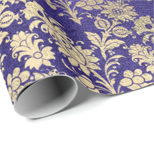 Saffier Blauw Goud Bloemen Poeder Bloemen Foxier Cadeaupapier