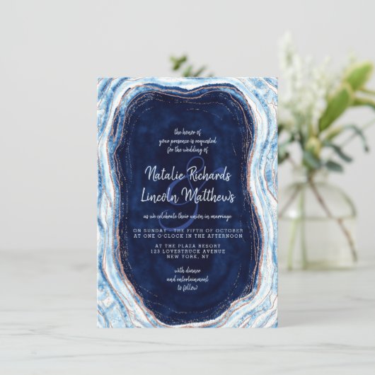 Saffier Blauw Roos Gouden Geode Agaat Marmeren Bru Kaart (Staand voorkant)