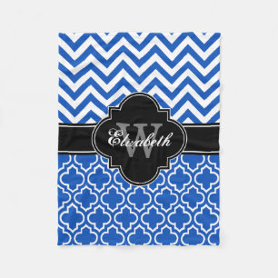 Saffier Blauw Zwart Marokkaans #6 LG Chevron 1INQR Fleece Deken