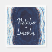 Saffier Blauwe Agaat Geode Bruiloft Monogram Diner