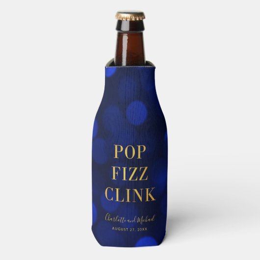 Saffier Blauwe Bokeh Nep Goud Klop Fizz Klink Flesjeskoeler (Fles Voorkant)