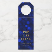 Saffier Blauwe Bokeh Nep Goud Plof Fizz Klink Flessenhanger (Achterkant)